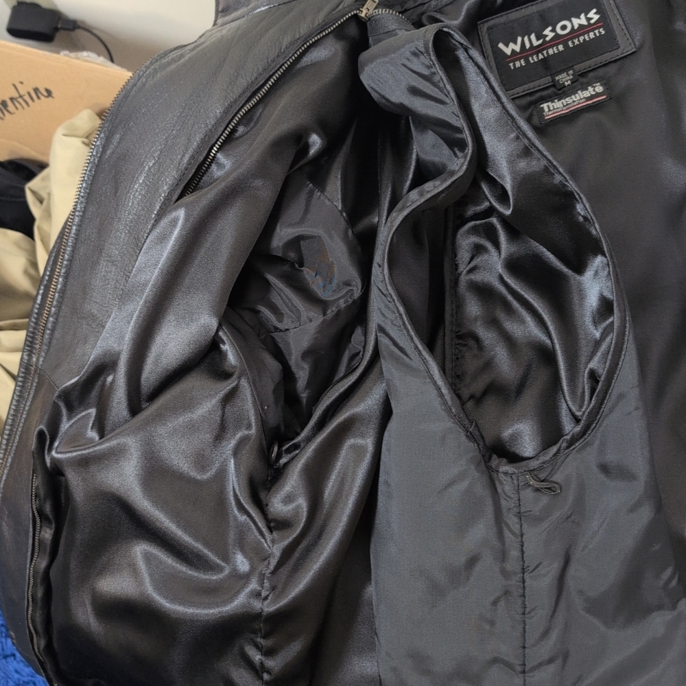 Wilsons Leather Jacket Outside Zip & Buttons Men's M Black Thinsulate Lined - Picture 6 of 16
